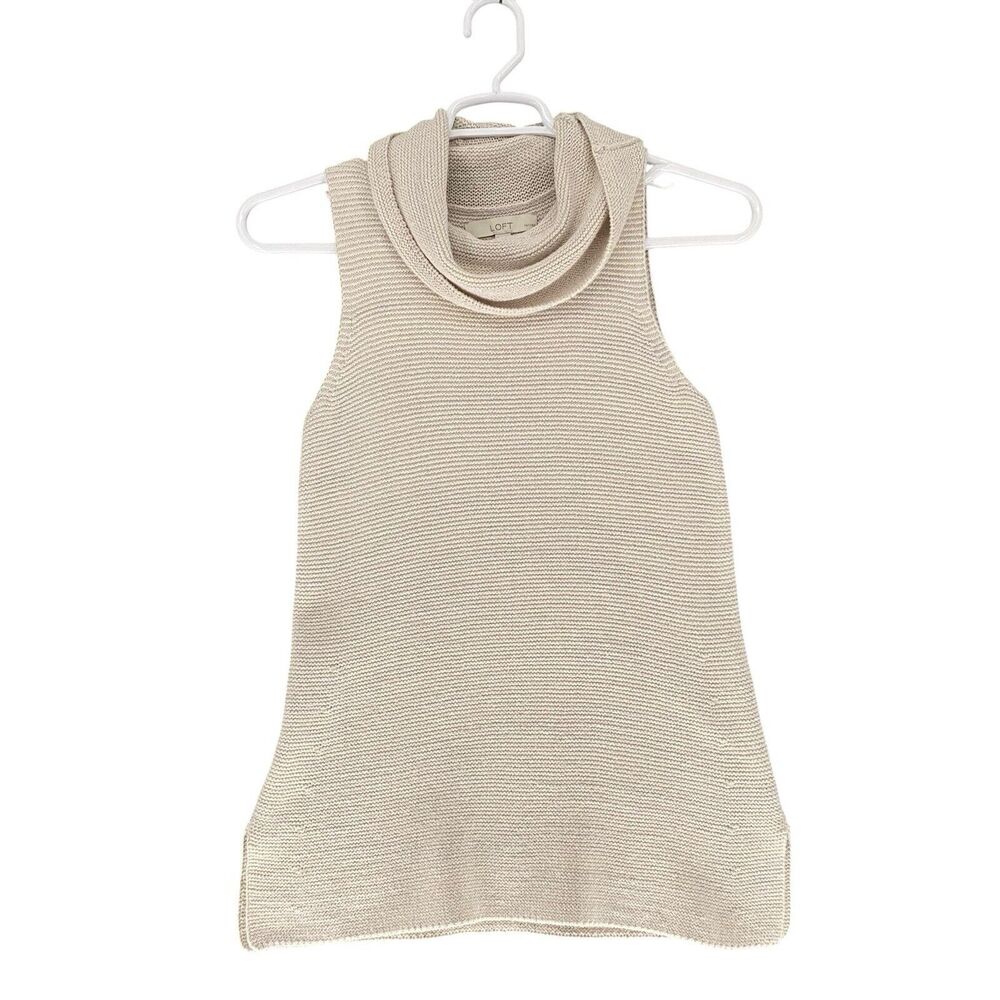 Loft Tank Womens S Petites Blue Tunic‎ Cowl Neck Sleeveless Pullover Casual Knit